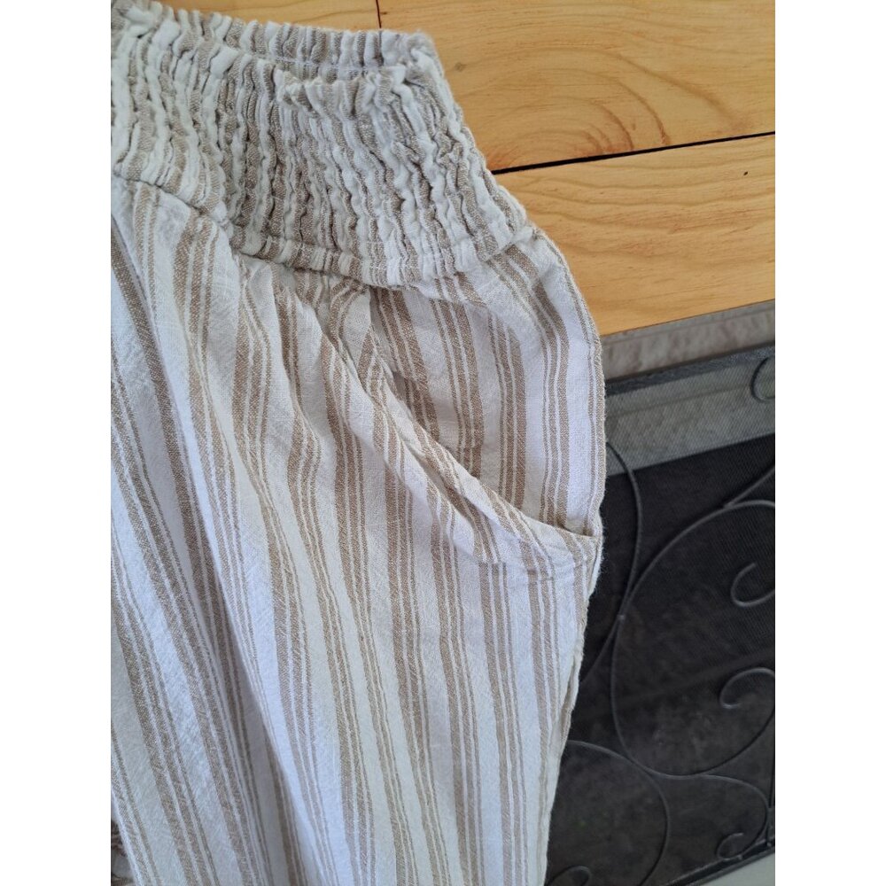 Lot of 2 Linen Blend XXl Striped Beige Elastic Waist Pants Women's Summer - Picture 5 of 15